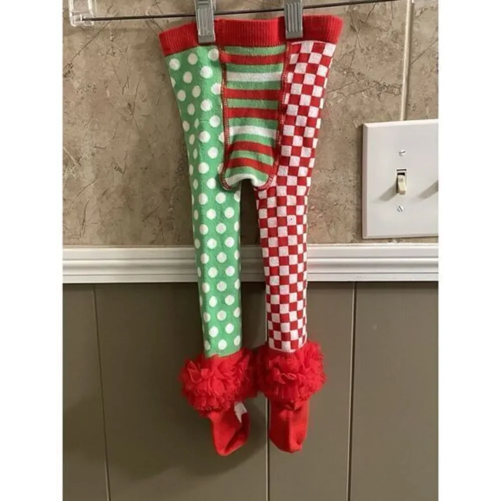 Christmas Tights Red Green Ruffles‎ Baby Size 2T/3T